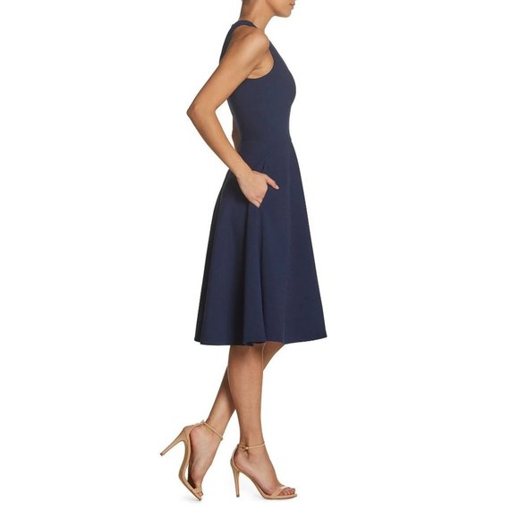 DRESS THE POPULATION Catalina Fit & Flare Dress Navy Blue Small (4-6) - Picture 3 of 11